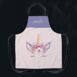 Rosa Einicorn und lila, gürmisch niedlich Schürze<br><div class="desc">Fun Unicorn Blumenrosa und lila,  gürmig niedliche Schürze Design. Das perfekte Geschenk für das kleine Mädchen in Ihrem Leben mit diesem schönen,  einzigartigen Gesicht Design. Teil einer Sammlung.</div>