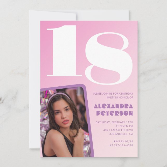 Rosa Einladung zum 18. Geburtstag Retro Foto (Vorderseite)