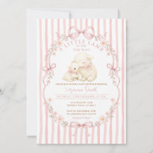 Rosa Einladung zur Babyparty mit kleinen Lämmern u