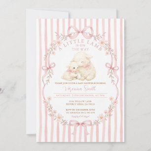 Rosa Einladung zur Babyparty mit kleinen Lämmern u