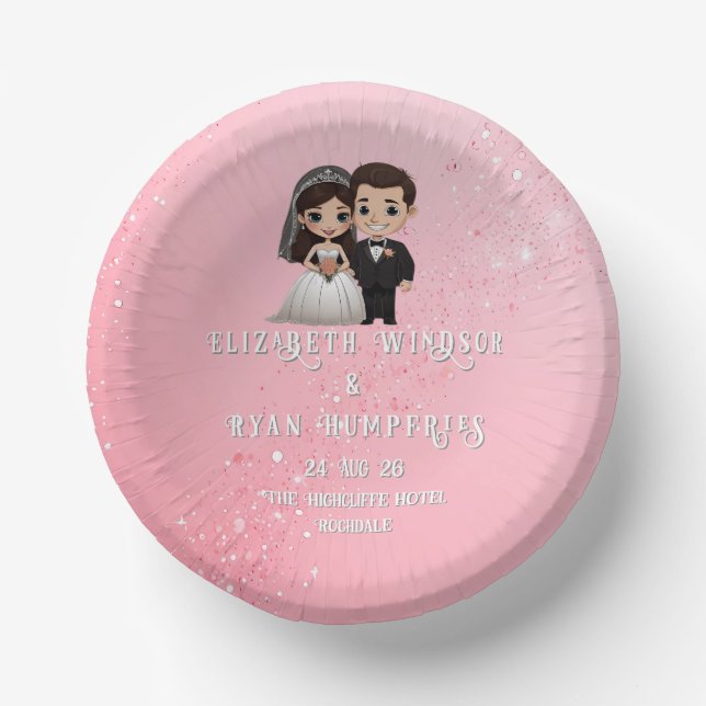 Rosa Einladungen für Hochzeiten mit Diamanten-Glit Pappteller (Vorderseite)