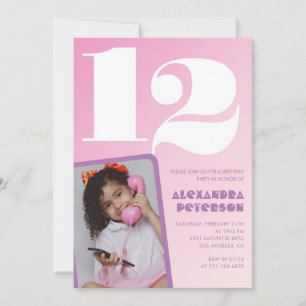 Rosa Einladungen zum 12. Geburtstag Mädchen Retro-