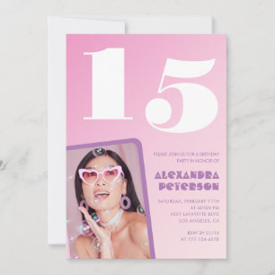 Rosa Einladungen zum 15. Geburtstag Retro-Foto