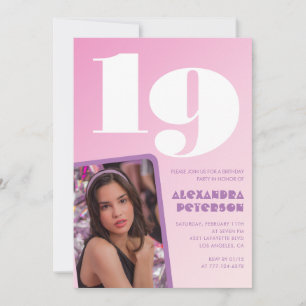 Rosa Einladungen zum 19. Geburtstag Retro-Foto