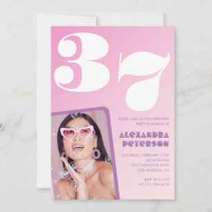 Rosa Einladungen zum 37. Geburtstag Retro-Foto