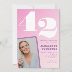 Rosa Einladungen zum 42. Geburtstag Retro-Foto