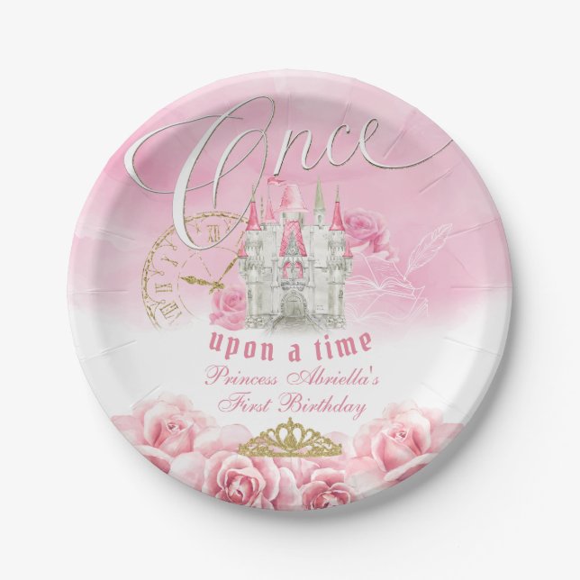 Rosa einmal am Geburtstag der Prinzessin Pappteller (Vorderseite)