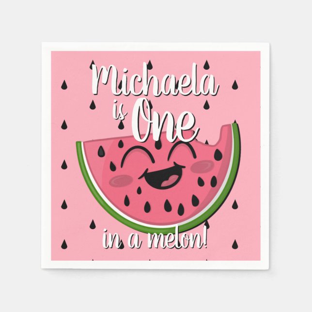 Rosa Eins in einem Melon Watermelone Kinder Erstge Serviette (Vorderseite)
