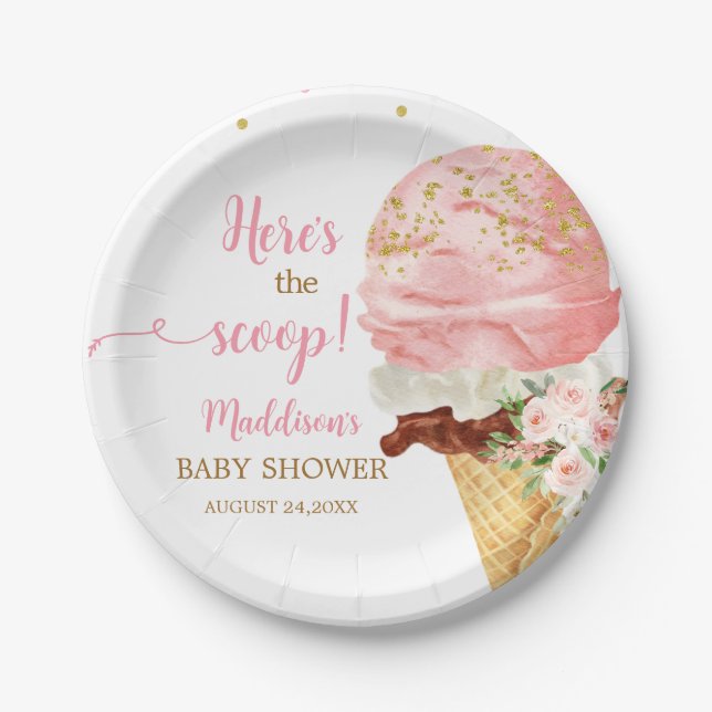 Rosa Eiscreme-Baby-Party  Pappteller (Vorderseite)