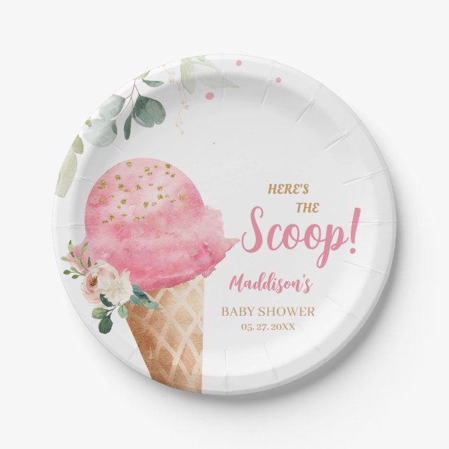 Rosa Eiscreme-Baby-Party  Pappteller (Vorderseite)
