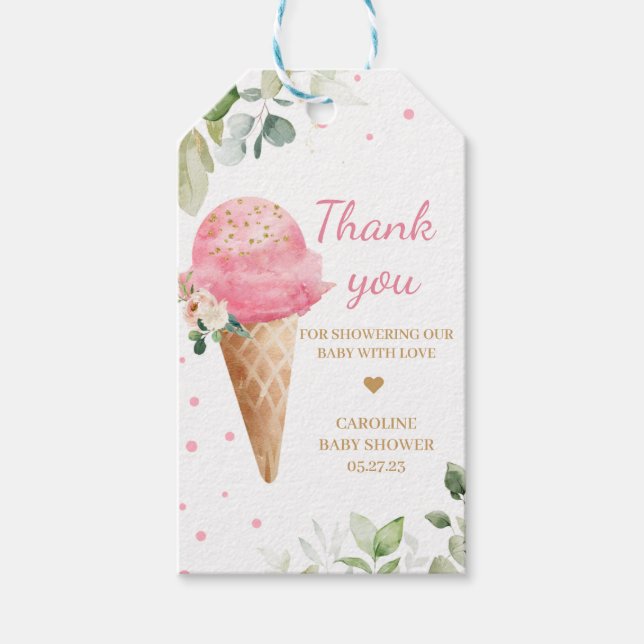 Rosa Eiscreme-Babyshower-Anhänger Geschenkanhänger (Vorderseite)