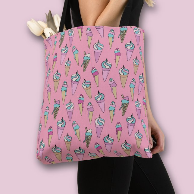 Rosa Eiscreme-Kronmuster Tasche (Ice Cream pattern all over print tote bag)