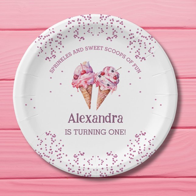 Rosa Eiscreme Mädchen 1. Geburtstagsfeier Pappteller (Von Creator hochgeladen)