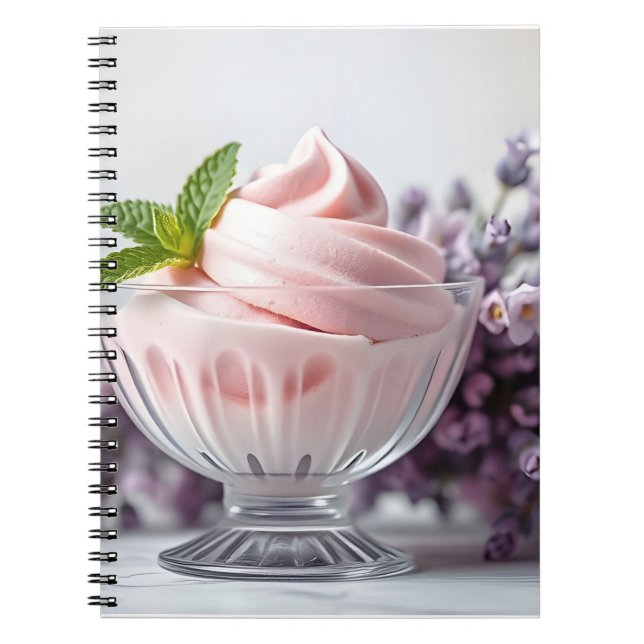 Rosa Eiscreme mit Lilac-Blume und grüner Minze Notizblock (Vorderseite)