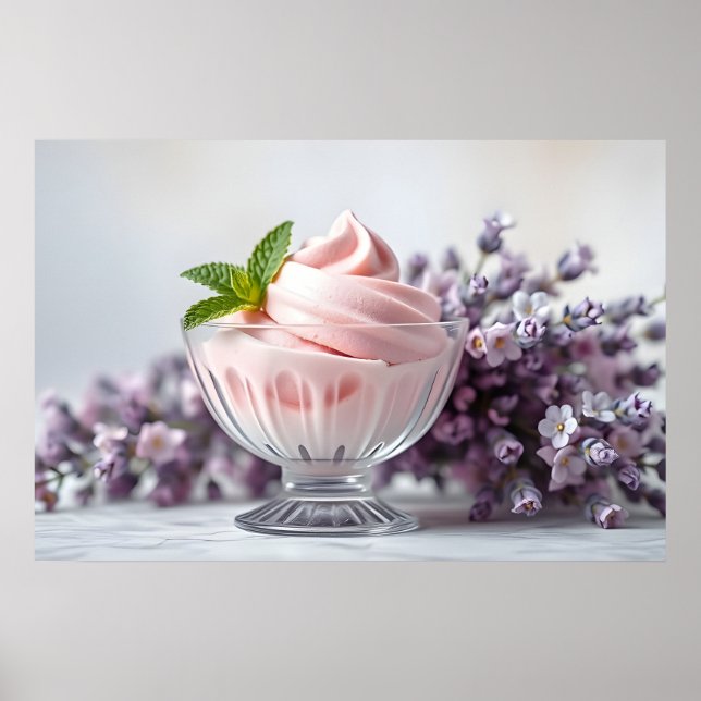 Rosa Eiscreme mit Lilac-Blume und grüner Minze Poster (Vorne)