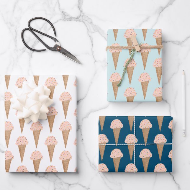 Rosa Eiscreme mit Sprinklen Moderne Niedliche Geschenkpapier Set (Vorderseite)