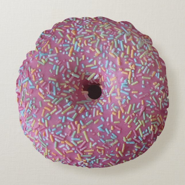 Rosa eisfarbene Donuts rundes Kissen (Vorderseite)