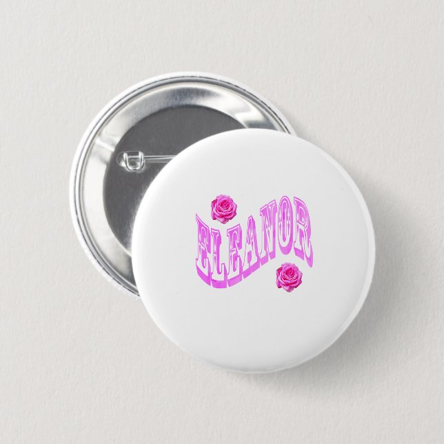 Rosa Eleanor Name Mit Rosen, Button (Vorne & Hinten)