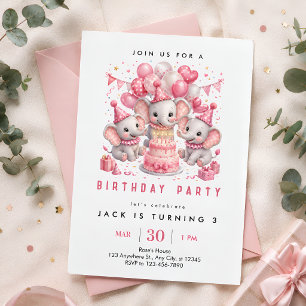 Rosa Elefant 3. Geburtstag Einladung