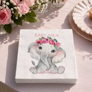 Rosa Elefant Baby Shower Serviette