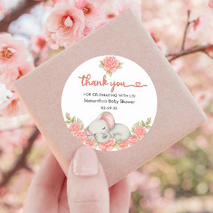 Rosa Elefant Blumen Baby Shower Runder Aufkleber