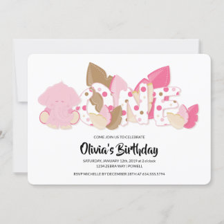 Rosa Elefant Einladung zum ersten Geburtstag