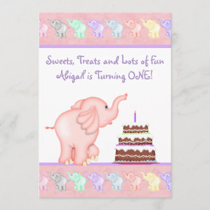Rosa Elefant Einladung zum ersten Geburtstag