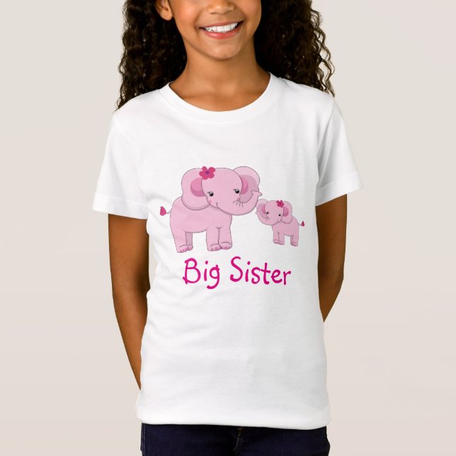 Rosa Elefant-große Schwester T-Shirt (Vorderseite)