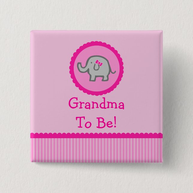 Rosa Elefant "Großmutter, zum Babyparty-Knopf zu Button (Vorderseite)