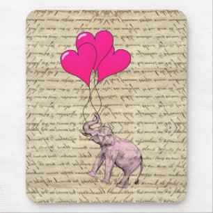 Rosa Elefant hält Luftballons Mousepad