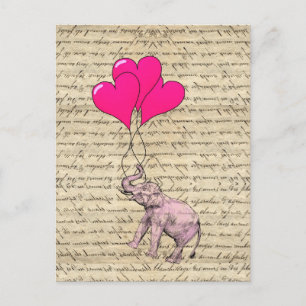 Rosa Elefant hält Luftballons Postkarte