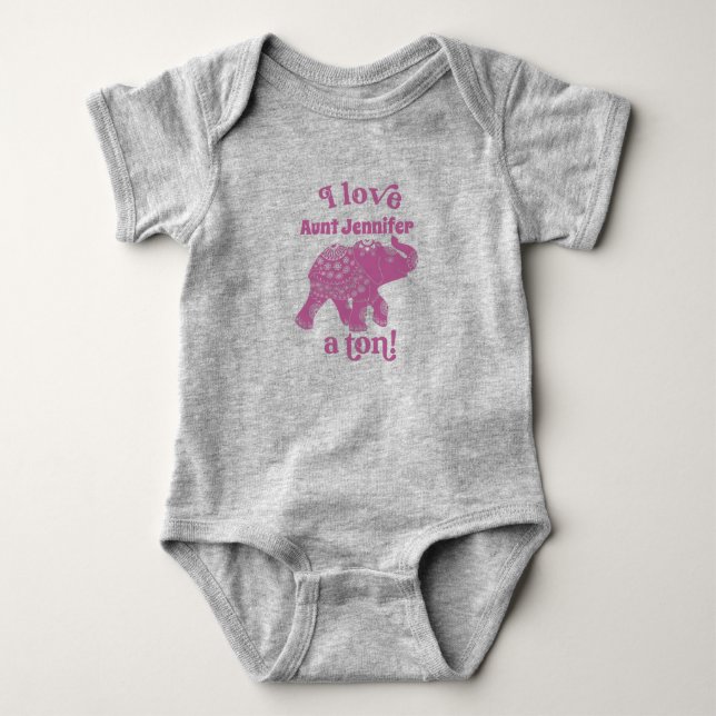 Rosa Elefant I Liebe Name a Ton Personalisiert Baby Strampler (Vorderseite)