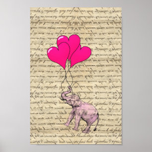 Rosa Elefant mit Ballons Poster