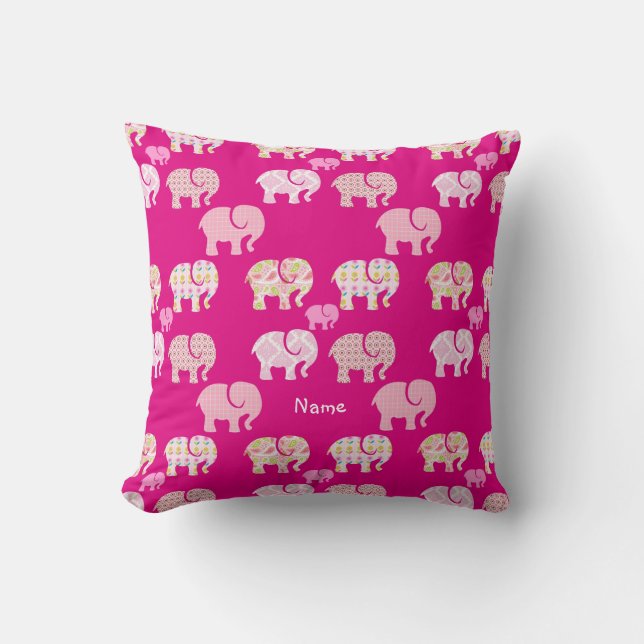 Rosa Elefant mit Namen Kinderzimmer Dekoration per Kissen (Vorderseite)
