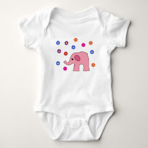 Rosa Elefant mit Rose Baby Body Strampler