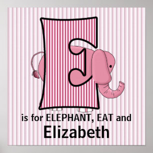 Rosa Elefant monogrammiertes E Babyzimmer Poster
