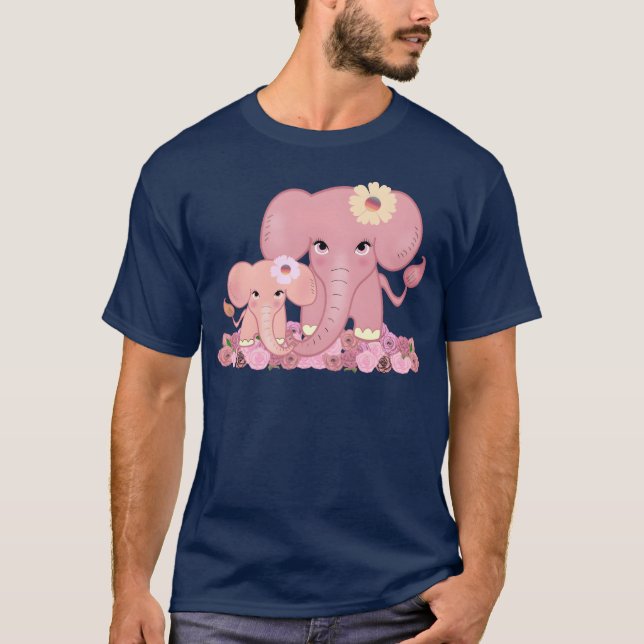 Rosa Elefant Mutter Tochter Liebe T-Shirt (Vorderseite)