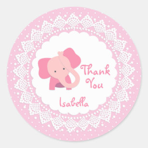 Rosa Elefant, Spitze, Polka Punkt Danke Sticker