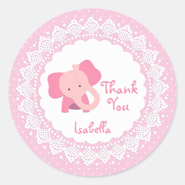 Rosa Elefant, Spitze, Polka Punkt Danke Sticker (Vorderseite)