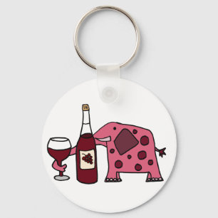 Rosa Elefant-trinkender Wein Schlüsselanhänger