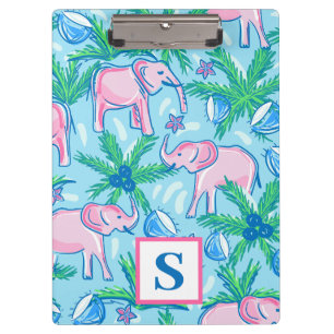 Rosa Elefant Tropisches Monogramm im Prepper-Stil Klemmbrett