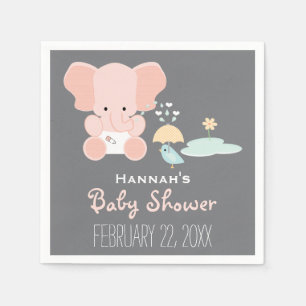 Rosa Elefant wenig in der Windel-Vogel-Babyparty Serviette
