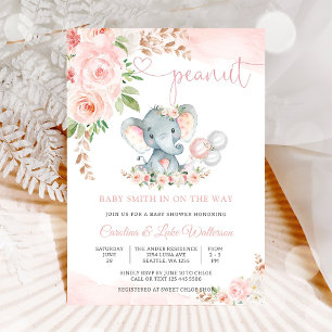 Rosa-Elefanten-Blumen-Baby-Party-Einladung Einladung