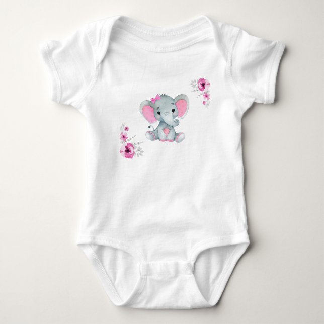 Rosa Elefantenbaby-Bodysuit Baby Strampler (Vorderseite)