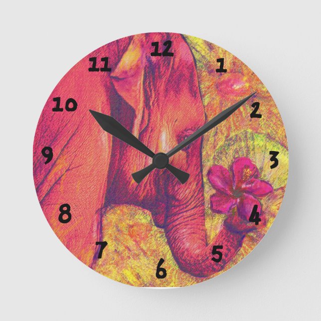 rosa Elefantenuhr Runde Wanduhr (Vorderseite)