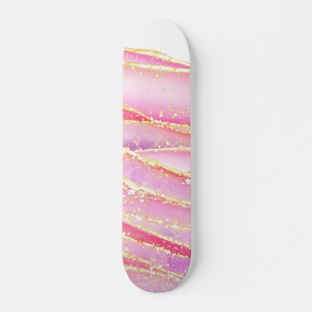 Rosa Elegant Agate Wavy Design Skateboard (Vorne)