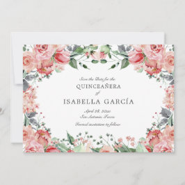 Rosa Elegant Blumenschrift Quinceañera Save The Date