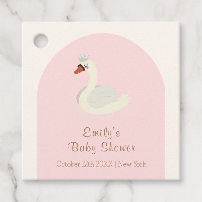 Rosa Elegant Boho Arch Princess Swan Baby Dusche Geschenkanhänger (Vorderseite)