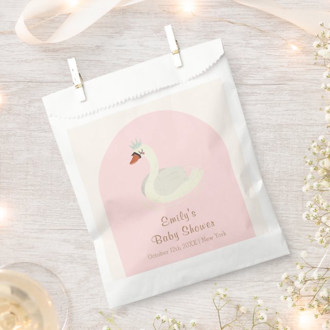 Rosa Elegant Boho Arch Princess Swan Baby Dusche Geschenktütchen (Ausgeschnitten)