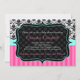 Rosa, Elegant, Damask Babydusche Einladung